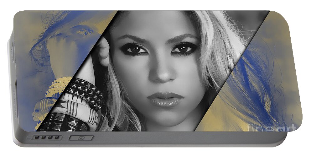 Shakira Portable Battery Charger featuring the mixed media Shakira Collection #13 by Marvin Blaine