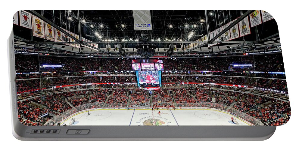 United Portable Battery Charger featuring the photograph 1305 United Center Chicago Blackhawks by Steve Sturgill