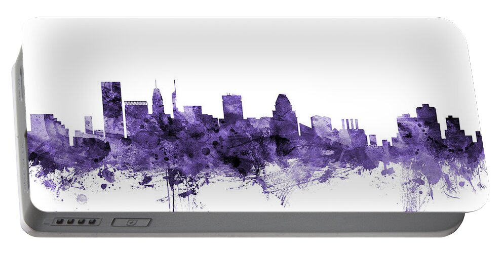 Baltimore Portable Battery Charger featuring the digital art Baltimore Maryland Skyline by Michael Tompsett