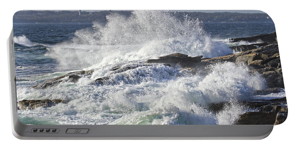 Maine Portable Battery Charger featuring the photograph Large Waves Near Pemaquid Point On The Coast Of Maine #14 by Keith Webber Jr