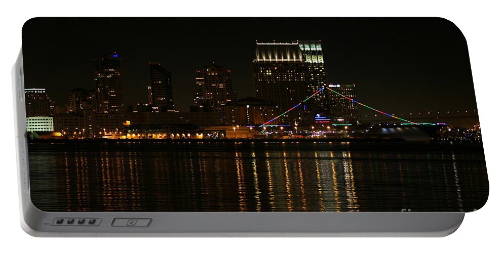 San Diego Portable Battery Charger featuring the photograph San Diego Skyline Night #14 by Henrik Lehnerer