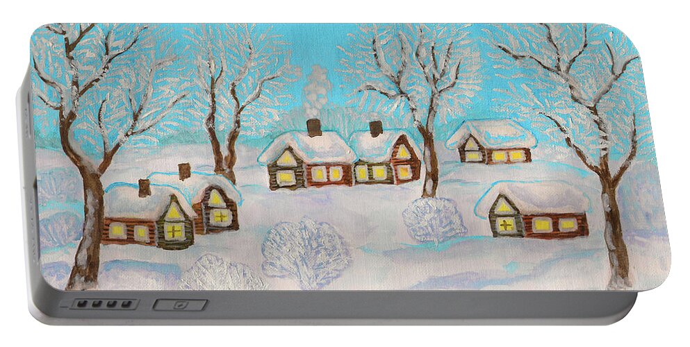 Art Portable Battery Charger featuring the painting Winter landscape, painting #14 by Irina Afonskaya