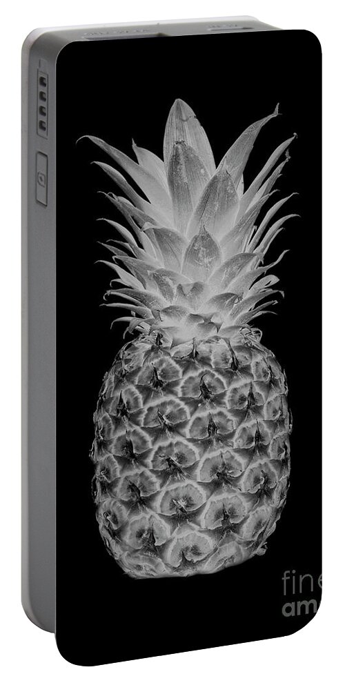 Abstract Portable Battery Charger featuring the digital art 14b Artistic Glowing Pineapple Digital Art Greyscale by Ricardos Creations