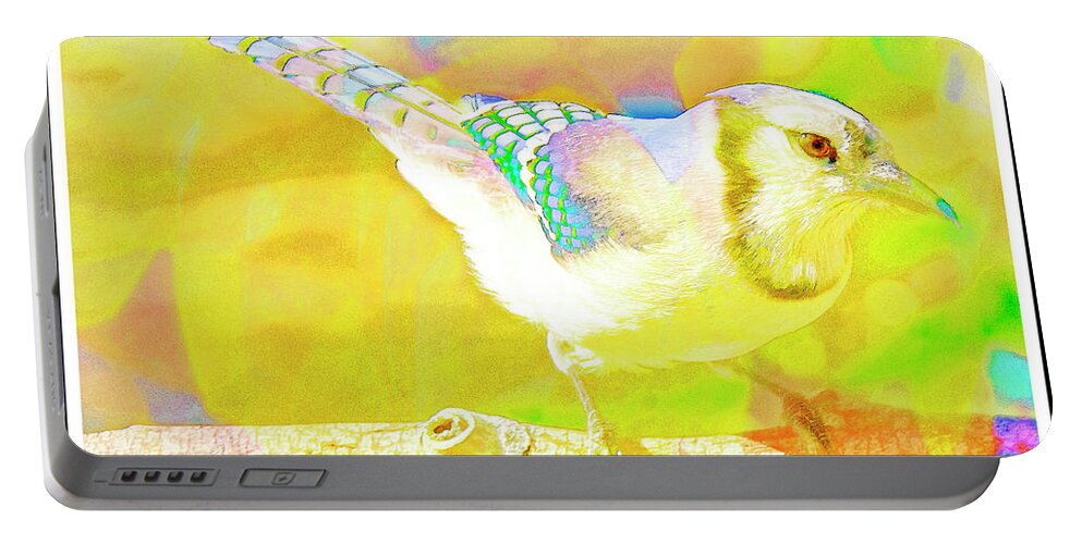 Cyanocitta Cristata Portable Battery Charger featuring the digital art Blue Jay, Animal Portrait #15 by A Macarthur Gurmankin