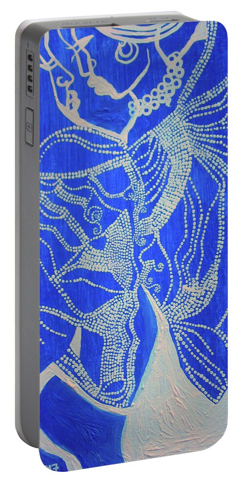 Jesus Portable Battery Charger featuring the painting Dinka in Blue - South Sudan #15 by Gloria Ssali