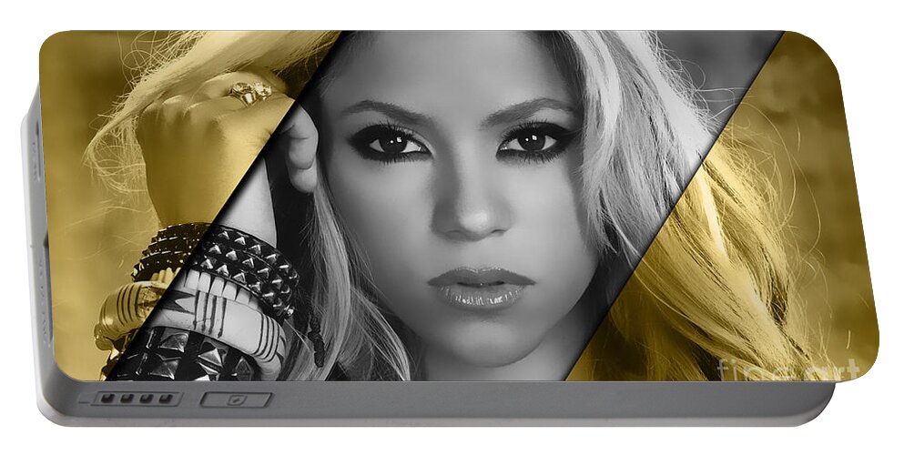 Shakira Portable Battery Charger featuring the mixed media Shakira Collection #15 by Marvin Blaine