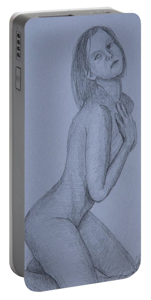 Nude Portable Battery Charger featuring the drawing Nude Study #157 by Masami Iida