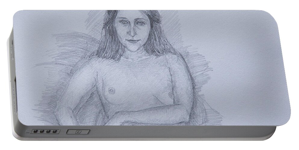 Nude Portable Battery Charger featuring the drawing Nude Study #165 by Masami Iida