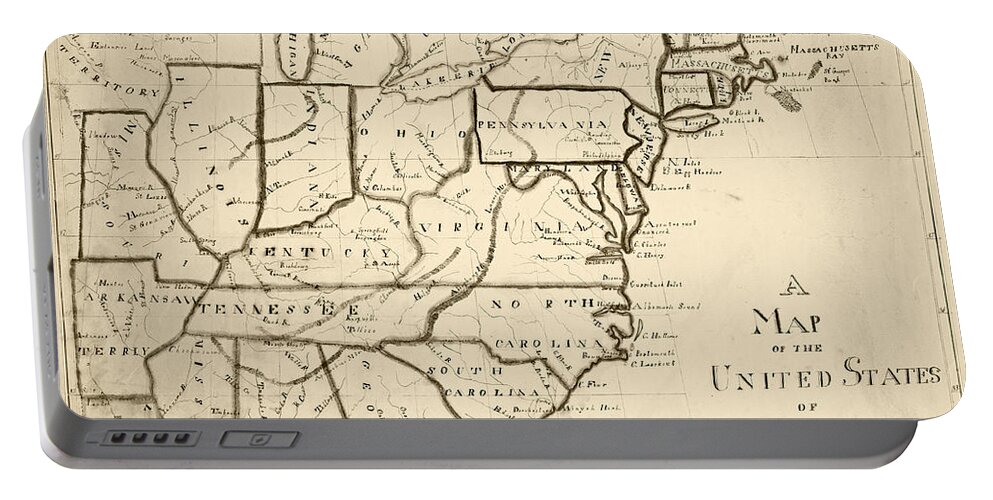 United Portable Battery Charger featuring the digital art 1830 Map of the United States Sepia by Toby McGuire
