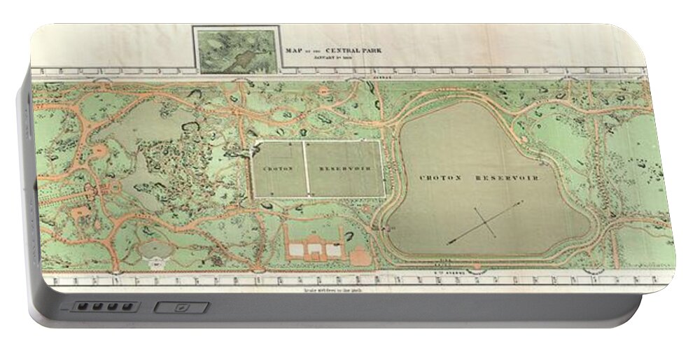 1870 Vaux And Olmstead Map Of Central Park Portable Battery Charger featuring the photograph 1870 Vaux and Olmstead Map of Central Park New York City by Paul Fearn