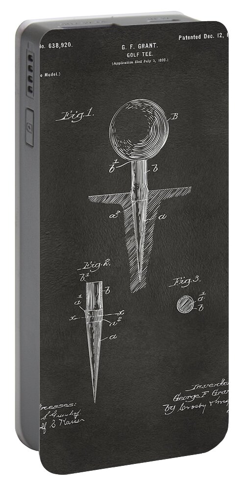Golf Portable Battery Charger featuring the digital art 1899 Golf Tee Patent Artwork - Gray by Nikki Marie Smith