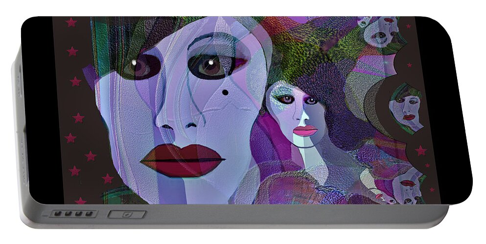 1909 Portable Battery Charger featuring the digital art 1909 Faces Fractal - 2017 by Irmgard Schoendorf Welch