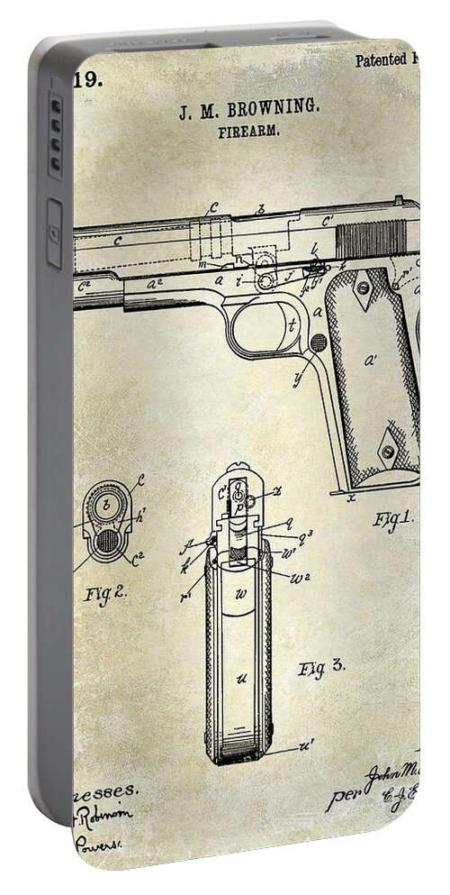 Pistol Portable Battery Charger featuring the photograph 1911 Firearm Patent by Jon Neidert