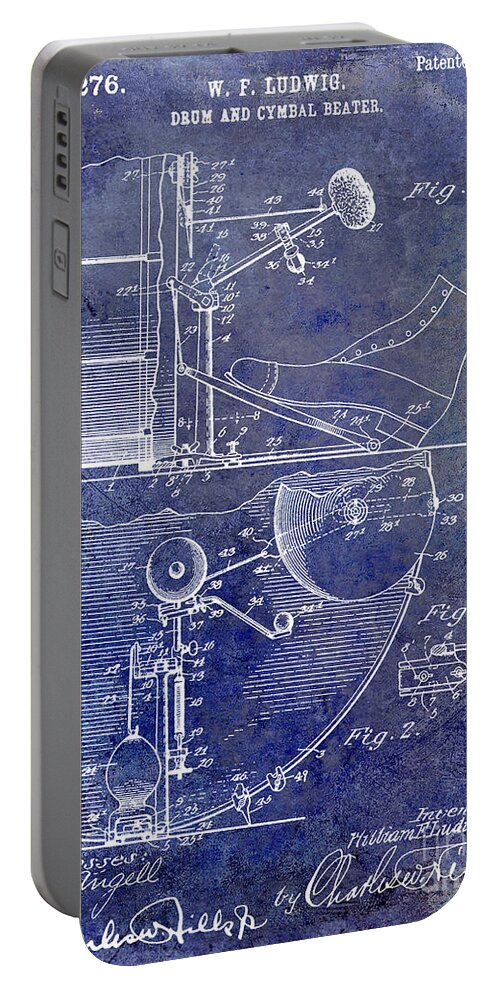 Drum Portable Battery Charger featuring the photograph 1914 Drum and Cymbal Patent Blue by Jon Neidert