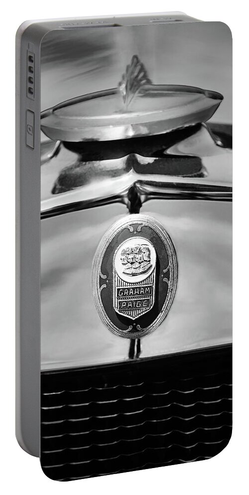 1929 Graham-paige Sport Roadster Emblem Portable Battery Charger featuring the photograph 1929 Graham-Paige Sport Roadster Emblem -0810bw by Jill Reger