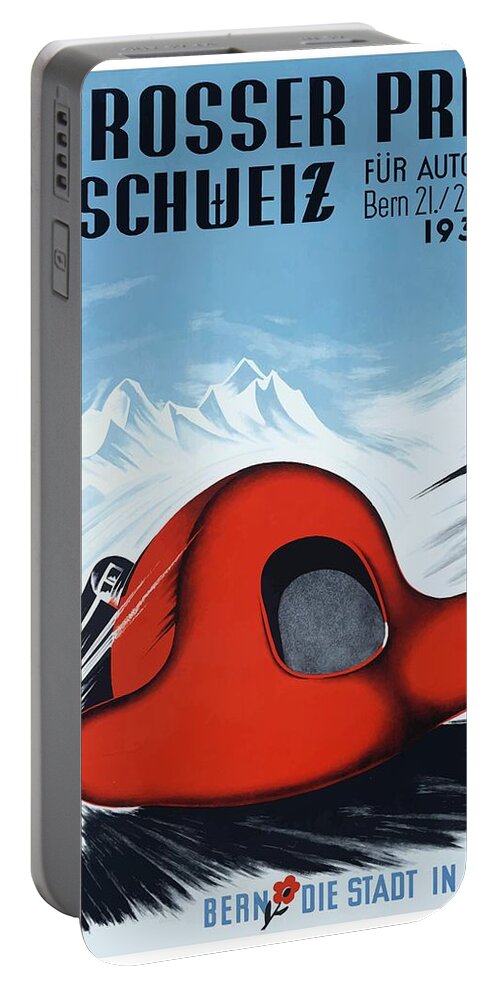 F1 Racing Portable Battery Charger featuring the digital art 1937 Switzerland Grand Prix Racing Poster by Retro Graphics