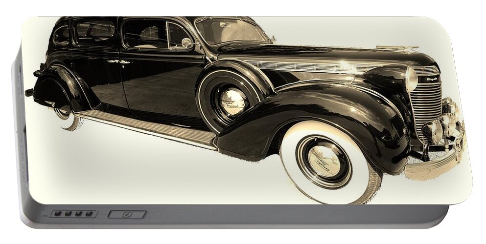 Chrysler Imperial Portable Battery Charger featuring the photograph 1937 Chrysler Imperial Sepia Tone by Stacie Siemsen
