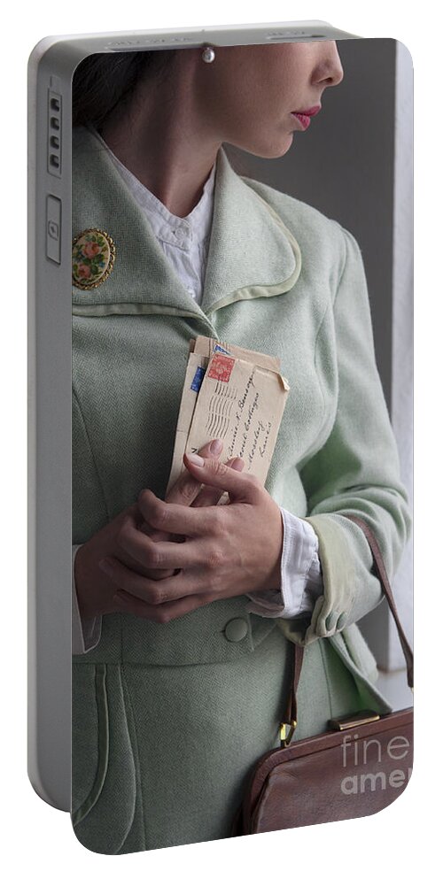 Woman Portable Battery Charger featuring the photograph 1940s Woman At The Window With Vintage Letters by Lee Avison