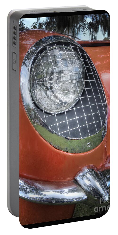1955 Corvette Portable Battery Charger featuring the photograph 1955 Corvette Headlight Detail by Arttography LLC