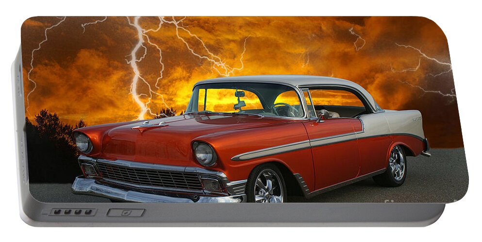 Cars Portable Battery Charger featuring the photograph 1956 Chevy Belair Mission Lightening Storm by Randy Harris