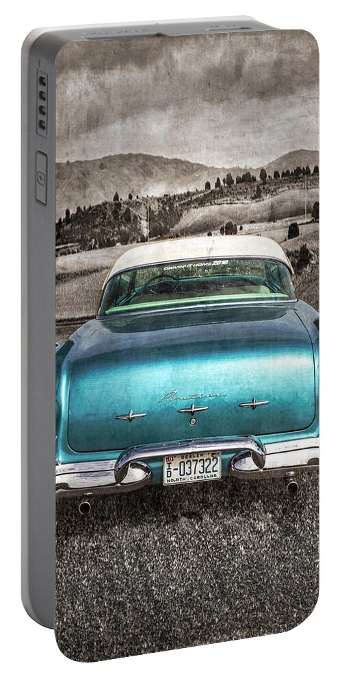 1956 Portable Battery Charger featuring the photograph 1956 Pontiac Drive in the Country Selected Color by Debra and Dave Vanderlaan