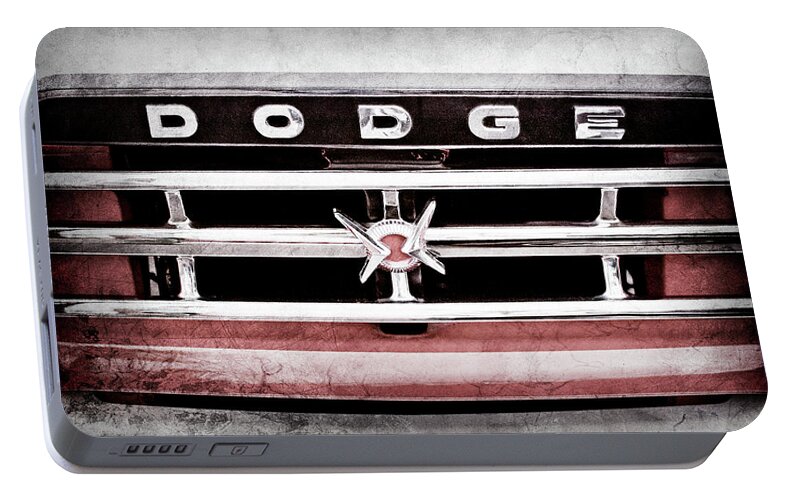 1960 Dodge Truck Grille Emblem Portable Battery Charger featuring the photograph 1960 Dodge Truck Grille Emblem -0275ac by Jill Reger