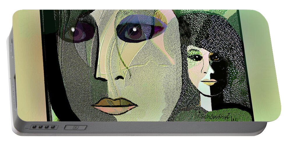 1968 - A Dolls Head Portable Battery Charger featuring the digital art 1968 - A Dolls Head by Irmgard Schoendorf Welch