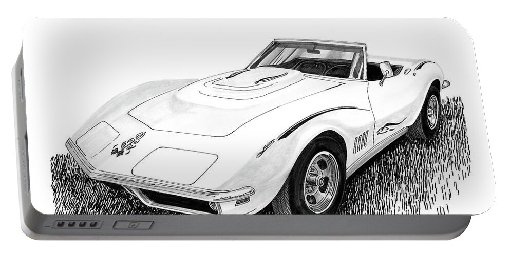 Pen & Ink Wash Of 1968 Corvette Portable Battery Charger featuring the painting 1968 Corvette by Jack Pumphrey
