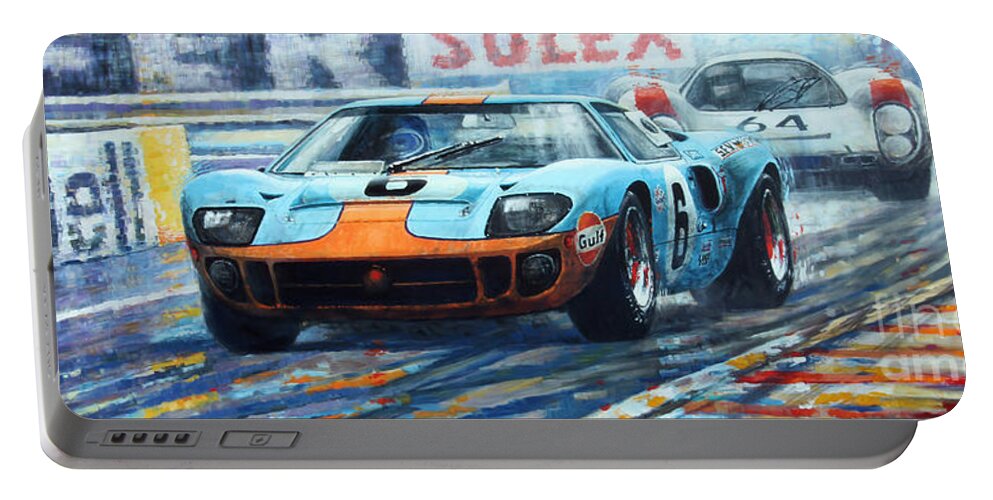 Paintings Portable Battery Charger featuring the painting 1969 Le Mans 24 Ford GT 40 Ickx Oliver Winner by Yuriy Shevchuk