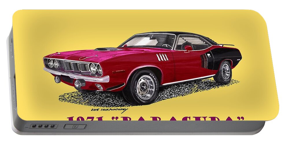 1971 Plymouth Barracuda Tee-shirt Art Portable Battery Charger featuring the painting 1971 Plymouth Barracuda by Jack Pumphrey