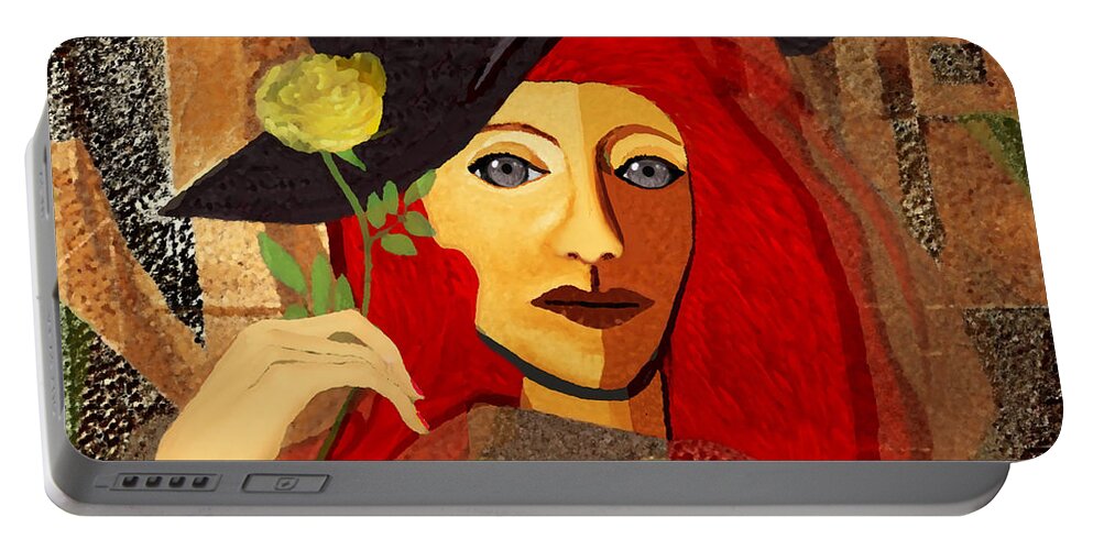 198 Portable Battery Charger featuring the digital art 198 - What is she thinking about 2007 by Irmgard Schoendorf Welch