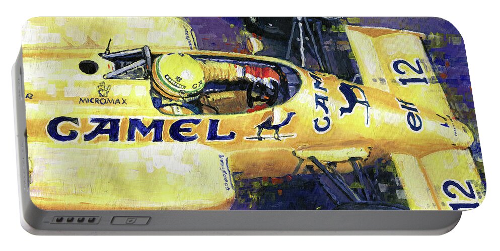 Shevchukart Portable Battery Charger featuring the painting 1987 SPA Francorchamps Lotus 99T Ayrton Senna by Yuriy Shevchuk