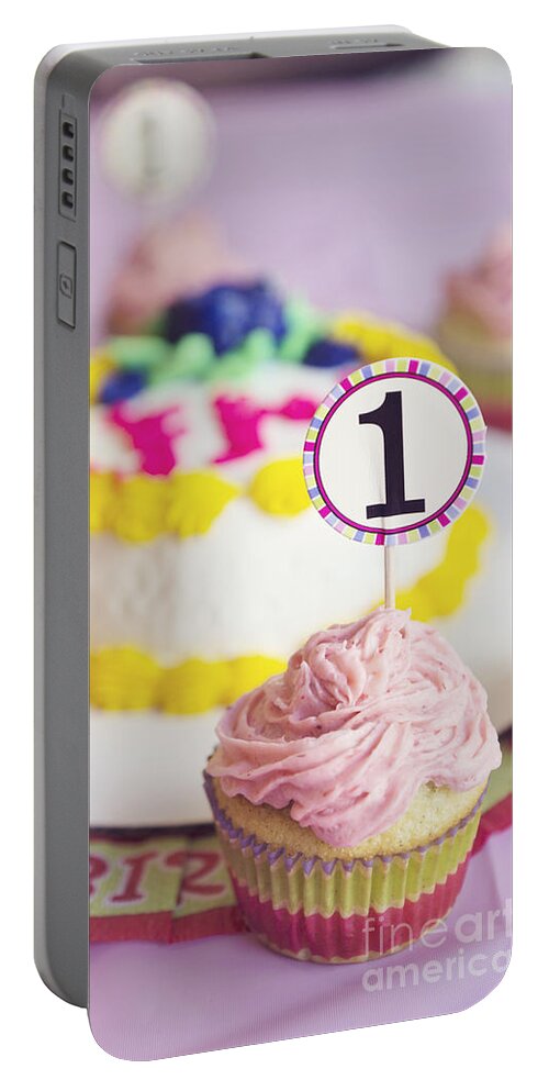 Pink Portable Battery Charger featuring the photograph 1st Birthday by Cindy Garber Iverson
