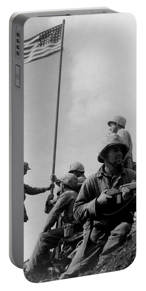 Iwo Jima Portable Battery Charger featuring the photograph 1st Flag Raising On Iwo Jima by War Is Hell Store