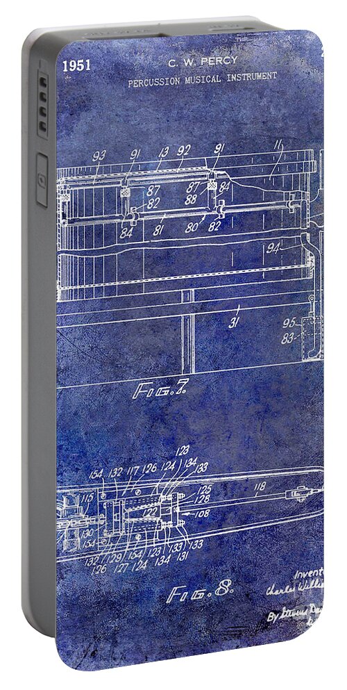 Drum Portable Battery Charger featuring the photograph 1951 Drum Patent Blue #2 by Jon Neidert