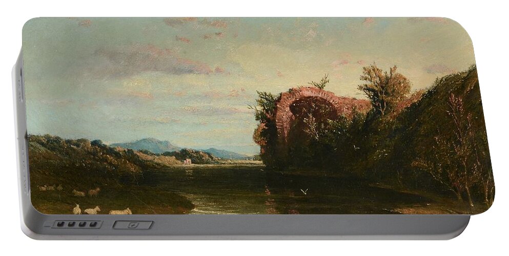 William Linton (1791-1876) A Roman River Scene Portable Battery Charger featuring the painting A Roman River Scene #2 by William Linton