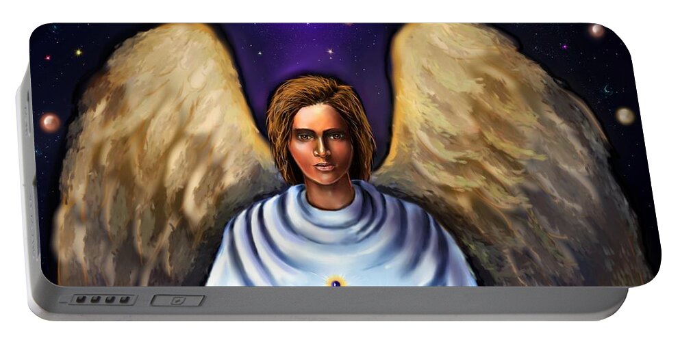 Spiritual Portable Battery Charger featuring the digital art Archangel Metatron- by Carmen Cordova