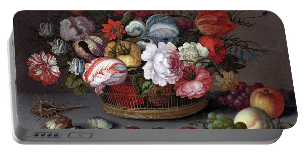 Balthasar Van Der Ast Portable Battery Charger featuring the painting Basket of Flowers #2 by Balthasar van der Ast