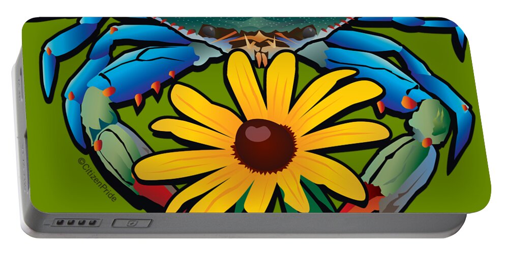 Maryland Crab Portable Battery Charger featuring the digital art Blue Crab Maryland Black-Eyed Susan #2 by Joe Barsin