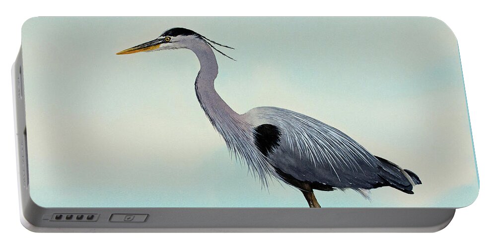 Heron Portable Battery Charger featuring the painting Blue Water Heron by James Williamson