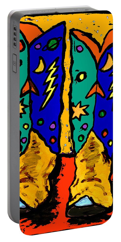 Boots Portable Battery Charger featuring the painting Boots on Yellow #3 by Dale Moses