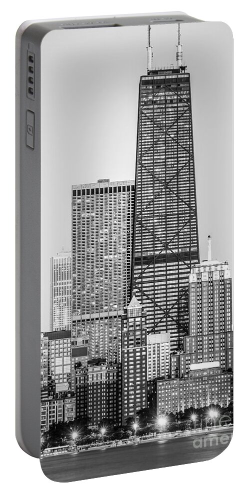 America Portable Battery Charger featuring the photograph Chicago Hancock Building Black and White Picture #2 by Paul Velgos