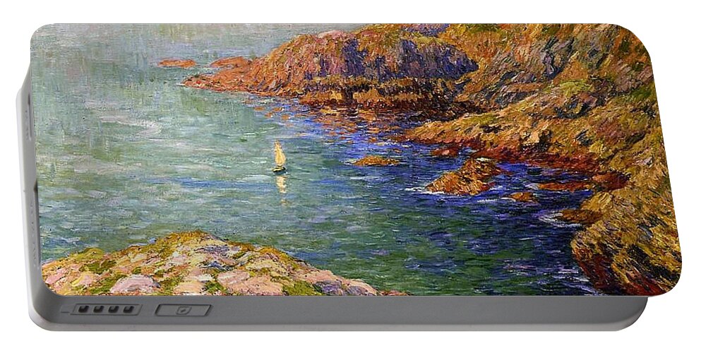 Calm Portable Battery Charger featuring the painting Coast of Brittany #2 by Henri Moret