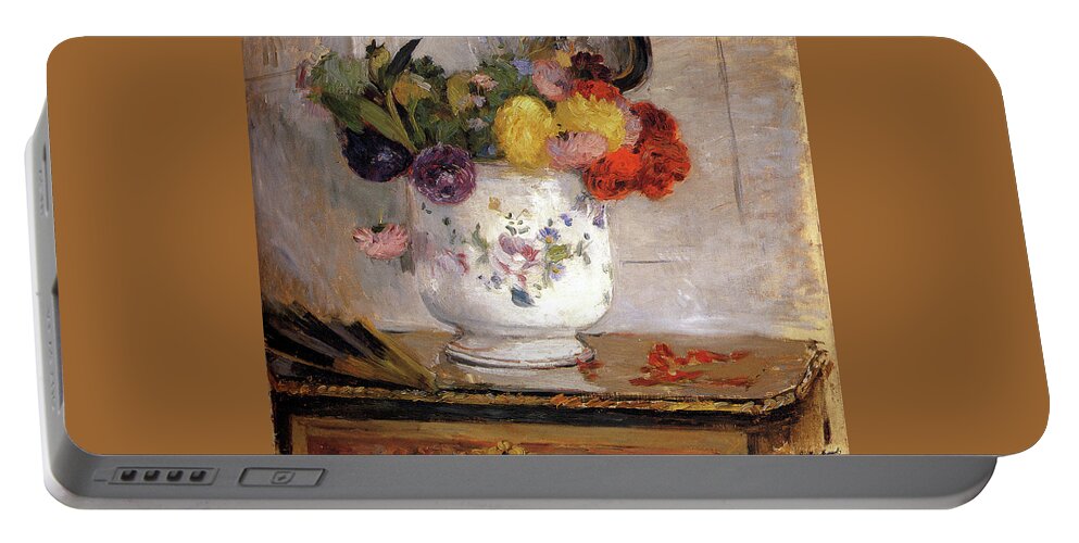Dahlias Portable Battery Charger featuring the painting Dahlias by Berthe Morisot