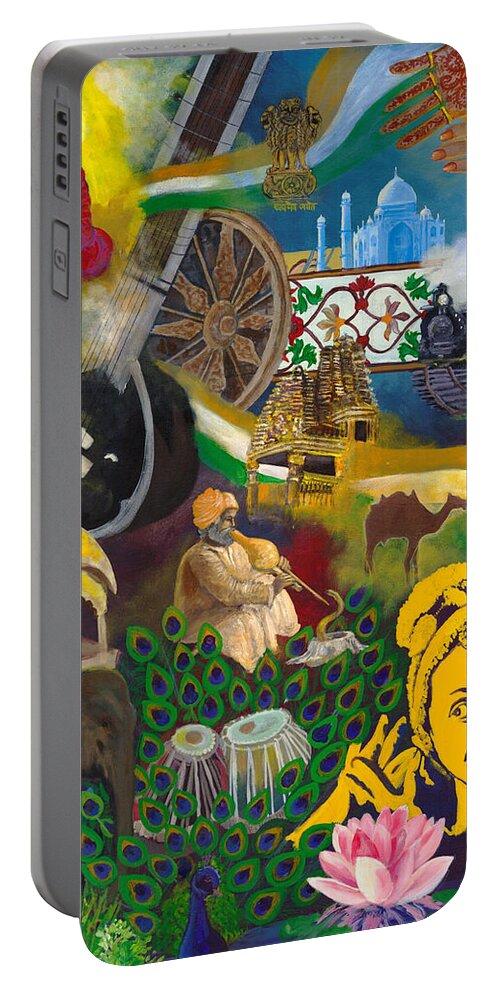 Discover Portable Battery Charger featuring the painting Discover India by Alika Kumar