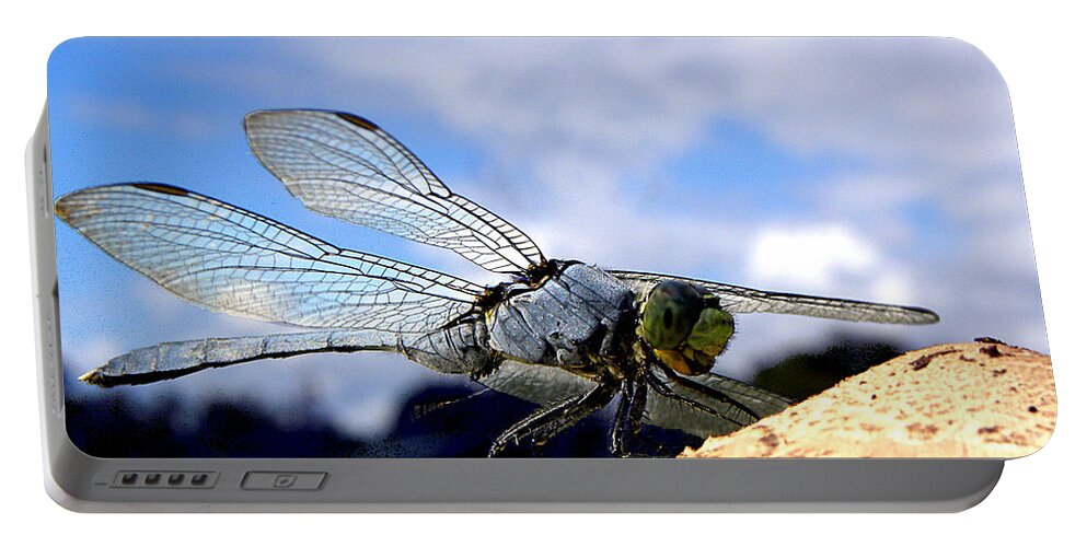 Dragonfly Portable Battery Charger featuring the photograph Dragonfly on a mushroom 001 #2 by Christopher Mercer