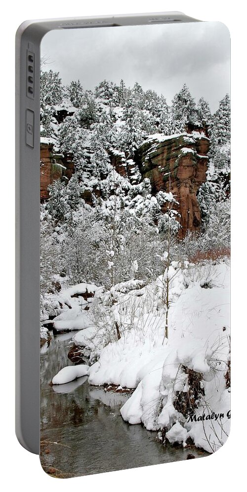 Snow Portable Battery Charger featuring the photograph East Verde Winter Crossing by Matalyn Gardner