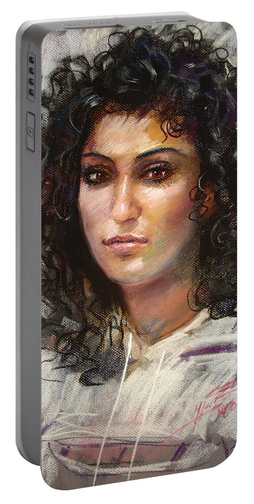 Girl Portrait Portable Battery Charger featuring the pastel Erbora by Ylli Haruni