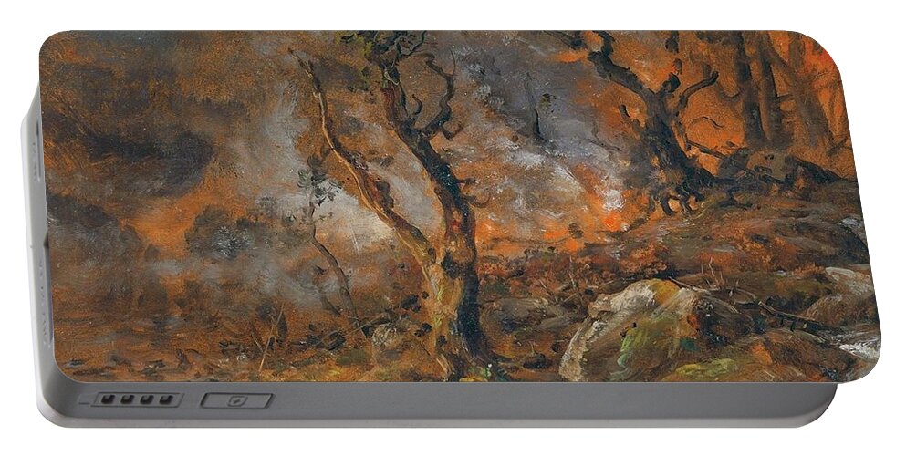 Forest Fire By Johan Christian Dahl Portable Battery Charger featuring the painting Forest Fire by Johan Christian
