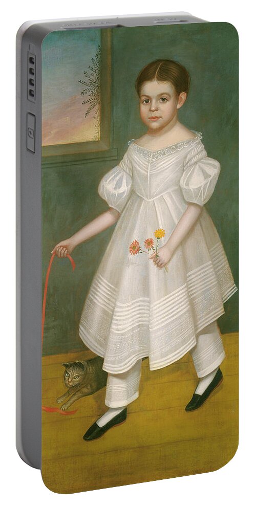 Joseph Goodhue Chandler Portable Battery Charger featuring the painting Girl with Kitten #2 by Joseph Goodhue Chandler